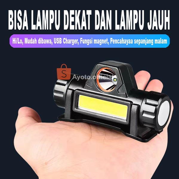 Lampu Mini Senter Kepala LED AYOTO 5 Mode USB Charger Multi Fungsi Anti Air Sensor Tangan