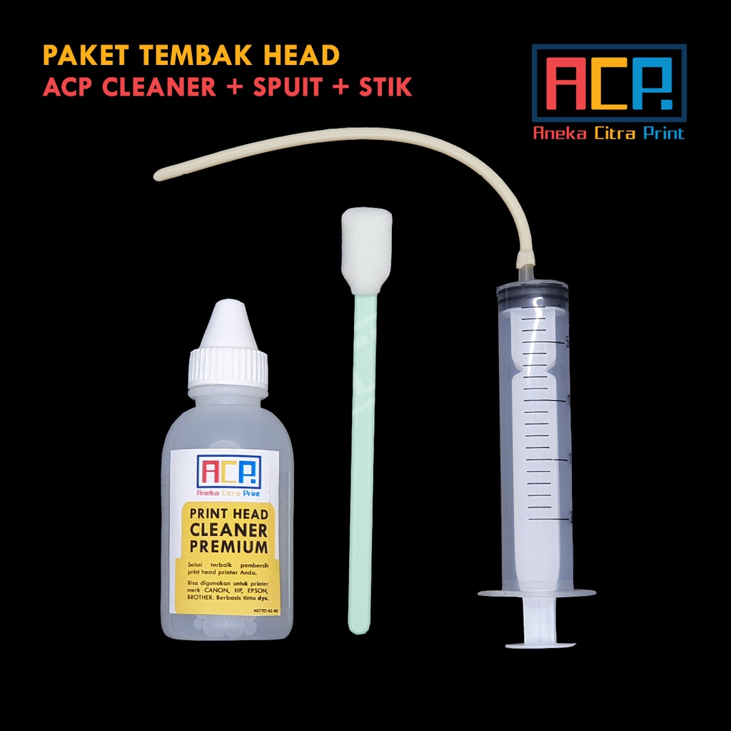 Paket Tembak Print Head - ACP Cleaner Premium + Suntikan Selang 20 ML + Stik Pembersih Print Head