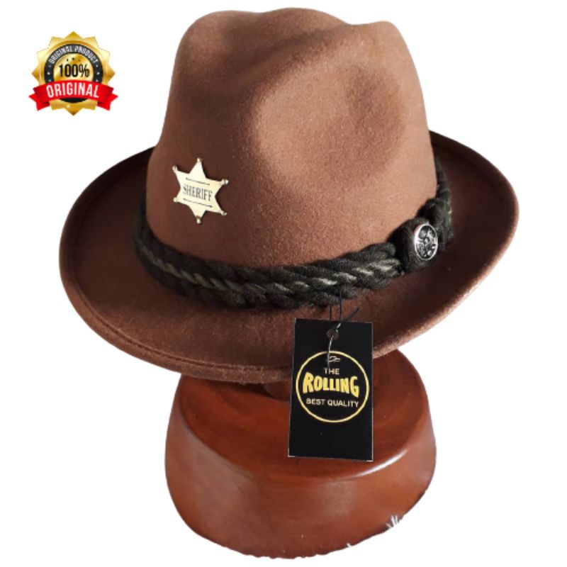 Topi Pria Topi Laken Fedora Sherif Bahan Woll Import Topi Kulit Original The Rolling