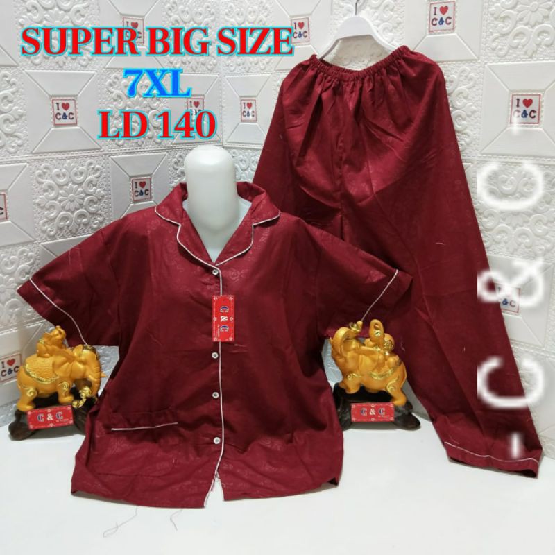 BAJU TIDUR WANITA PIYAMA SUPER JUMBO CP 7XL Hembos  LD 138-140cm