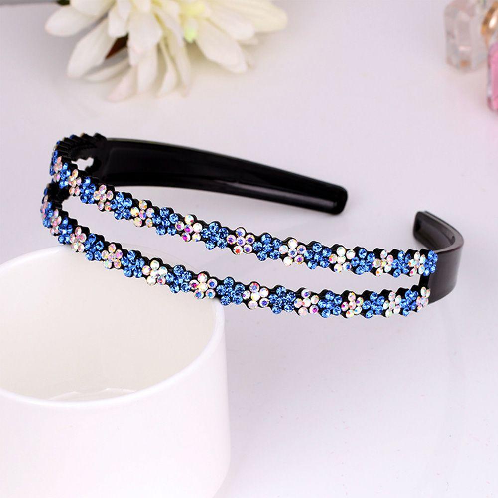 NEEDWAY Bando Korea Sederhana Penuh Berlian Imitasi Anti-slip Baris Ganda Plum blossom Hair Band