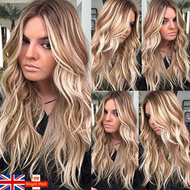 Mj6 27 Long Curly Wavy Brown Blonde Ombre Synthetic Cosplay