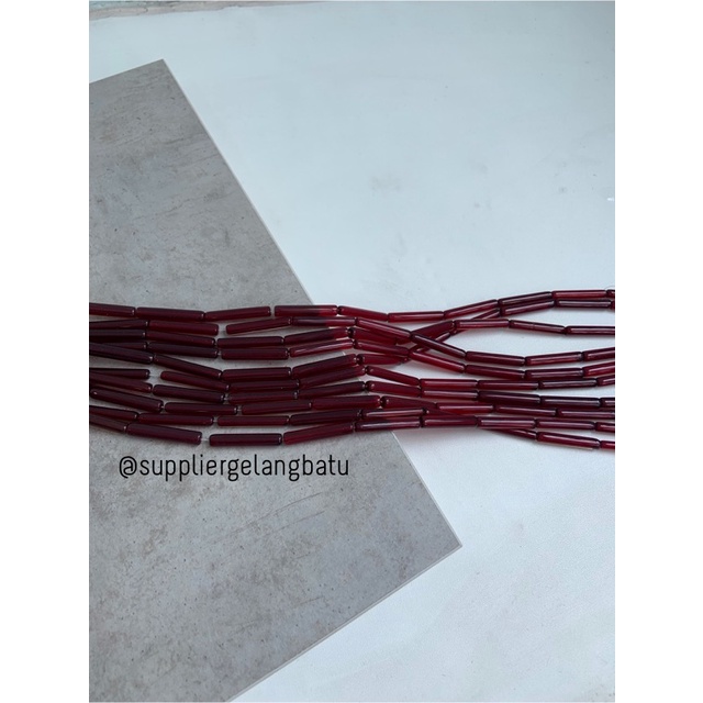 manik glass bead red quartz 30 x 5mm bahan prakarya gelang kalung craf