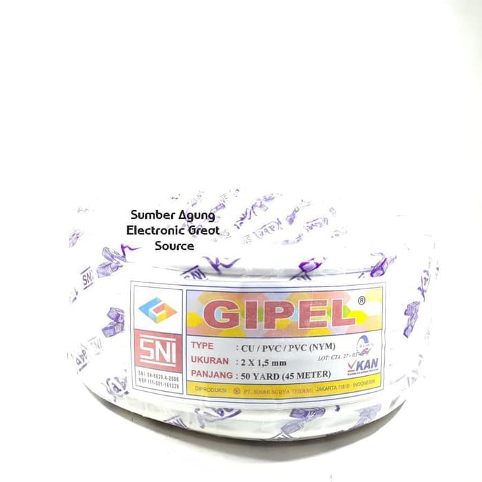 Kabel Listrik Tembaga SNI LMK GIPEL NYM 2x1.5 50Y 45 Meter Berkualitas