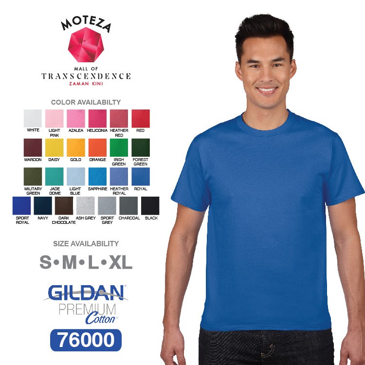 Moteza Kaos Polos Combed 24s - GILDAN Premium Cotton 76000 - WARNA MIX