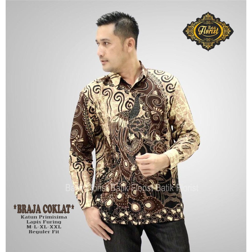 BRAJA COKLAT BAJU KEMEJA BATIK PRIA SOGAN SOLO LENGAN PENDEK PANJANG MODERN TERBARU PREMIUM ORIGINAL