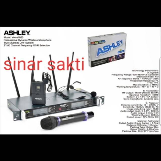 MIC ASHLEY VOICE1000/VOICE 1000 MICROPHONE WIRELESS (PEGAN+CLIP ON+HEADSET)ORIGINAL