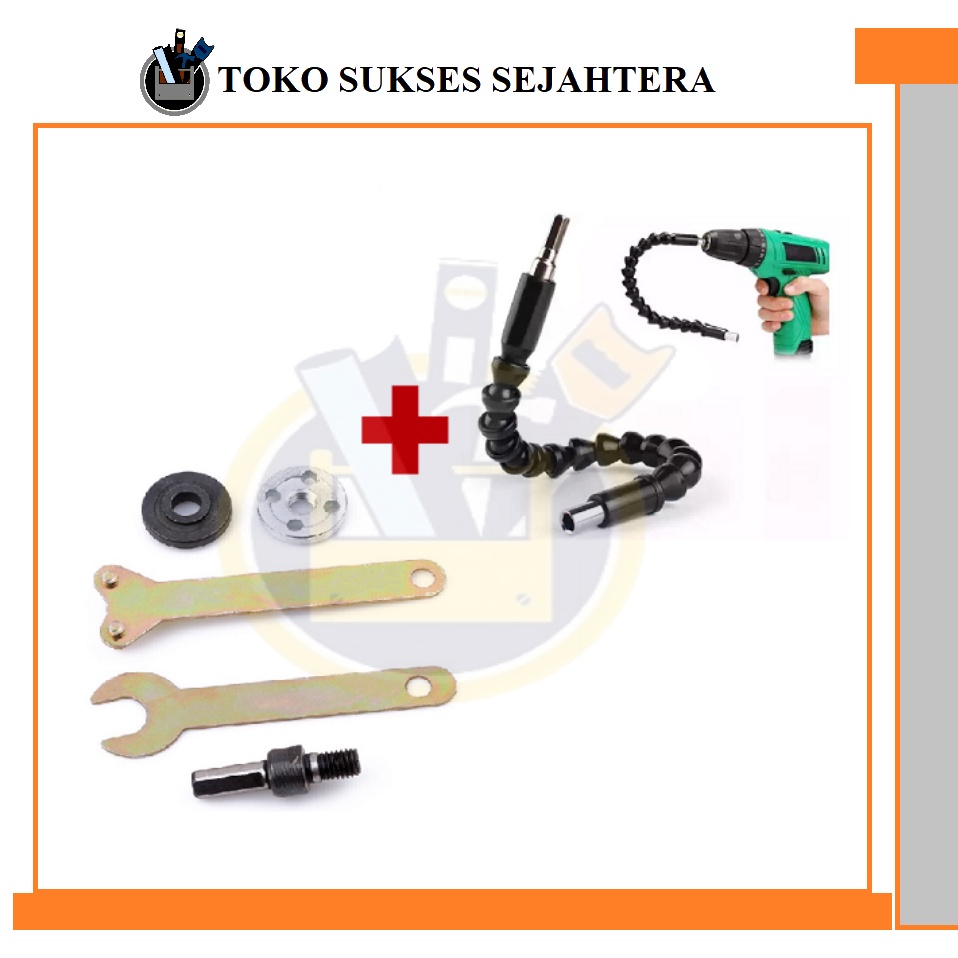 PAKET Adaptor Gerinda Set Konektor Bor Custom Gerinda Potong + Sambungan Obeng Bor Fleksible Bor