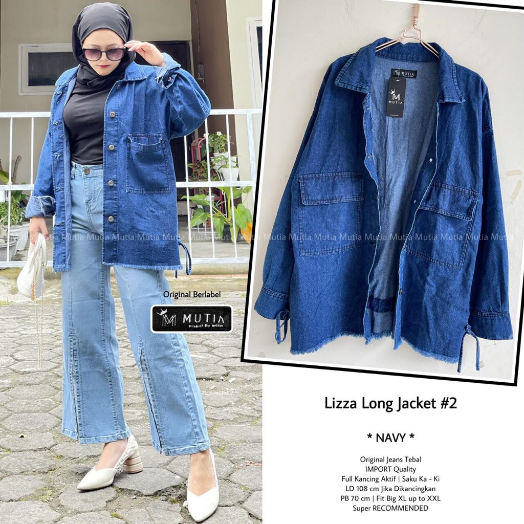 LIZZA LONG JACKET #2 BY MUTIA (JAKET JEANS WANITA) Jaket jeans muslimah rekomeded