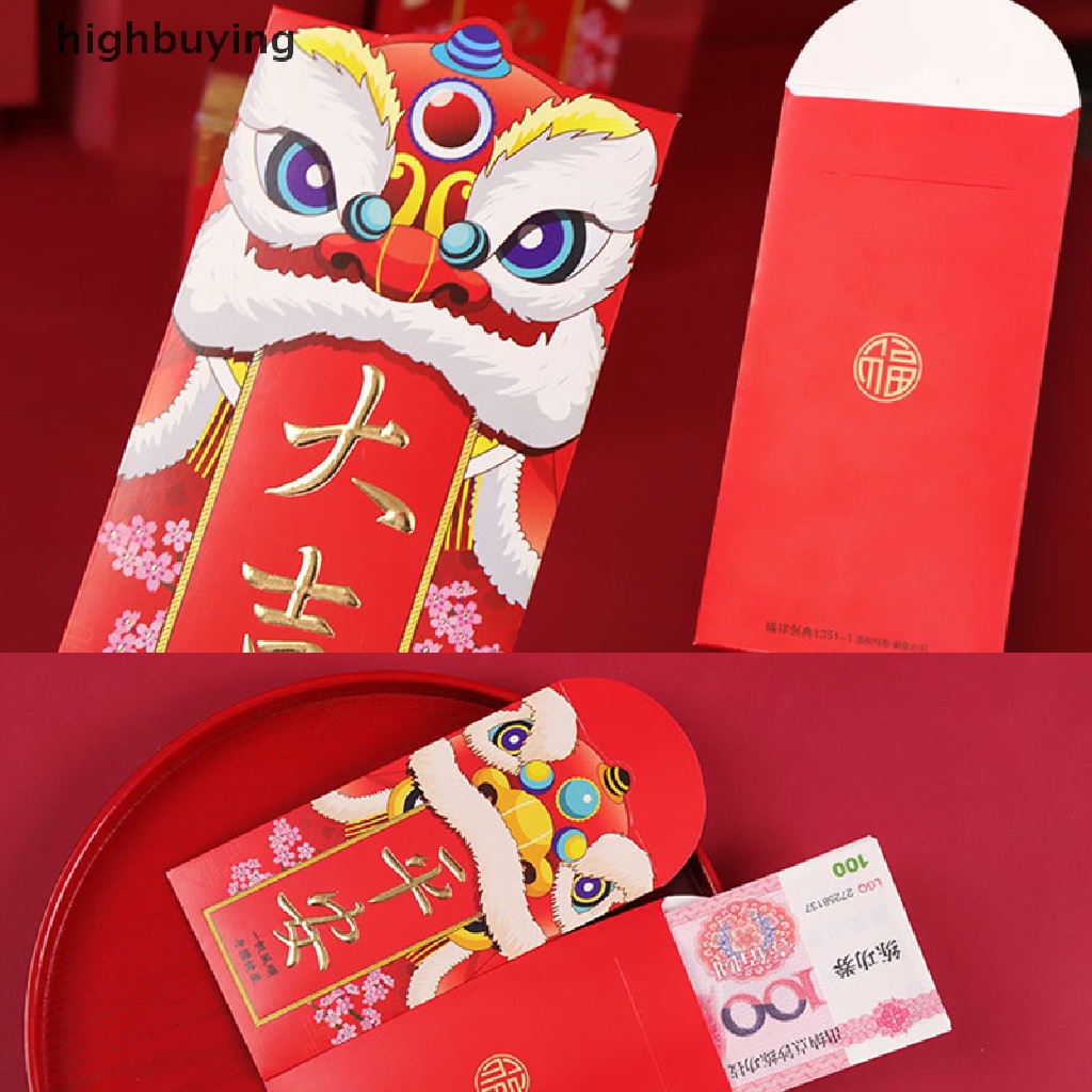 Hbid 6Pcs Amplop Angpao Merah Motif Kartun Singa Untuk Tahun Baru Imlek