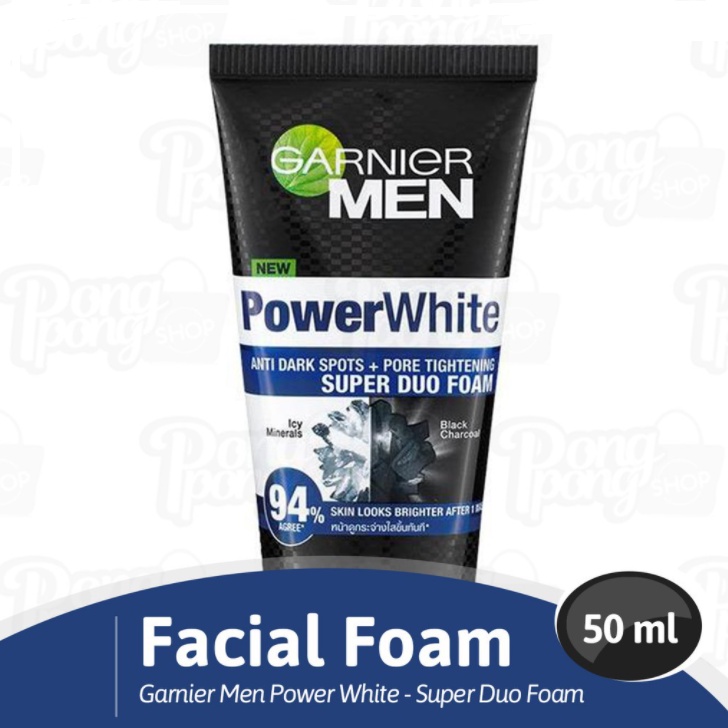 GARNIER MEN POWERWHITE DARK SPOTS + PORE TIGHTENING SUPER DUO FOAM 94 % SUKSES 100 ML / 50 ML