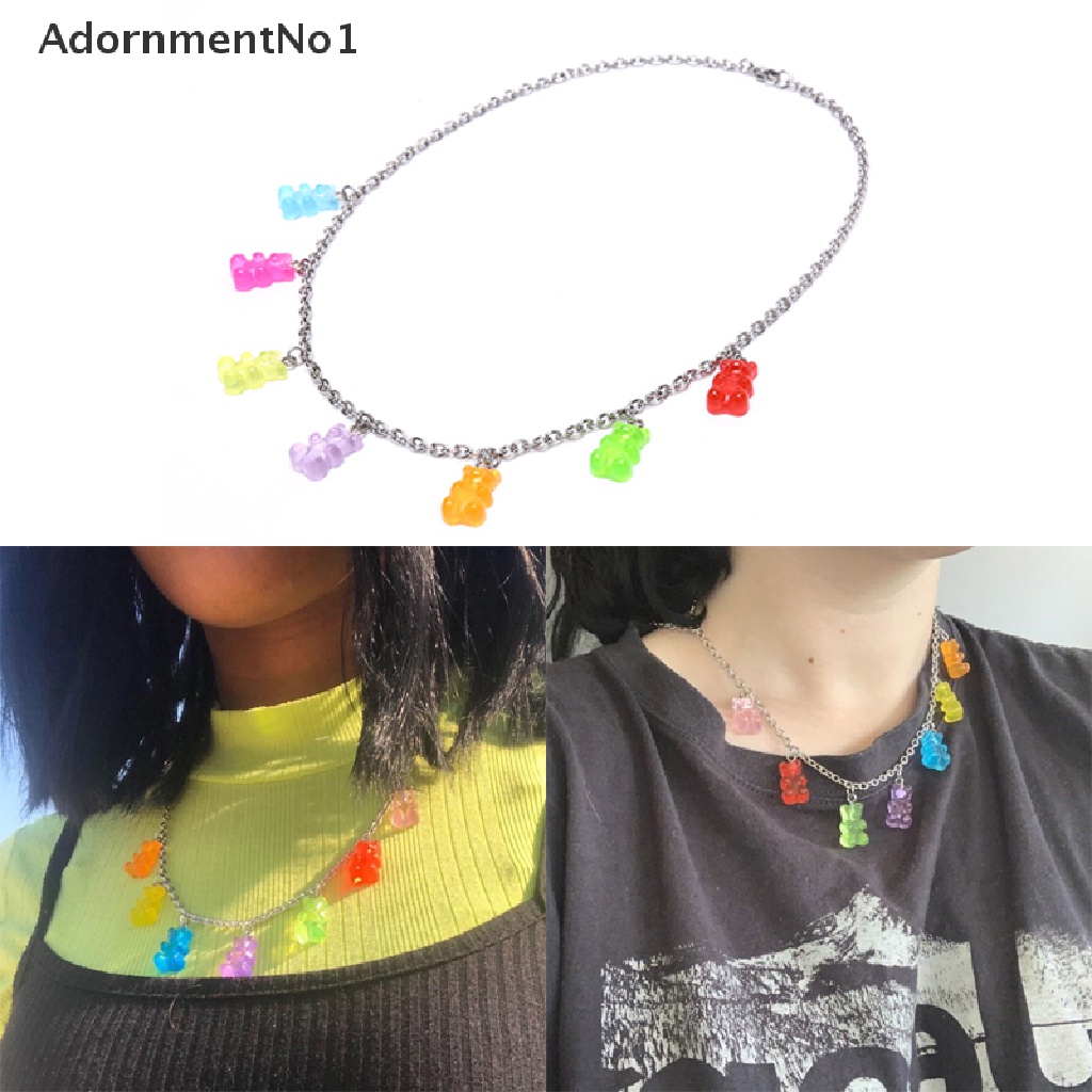 (AdornmentNo1) Kalung Rantai Titanium Steel Liontin Kartun Beruang Handmade Warna Permen Untuk Wanita