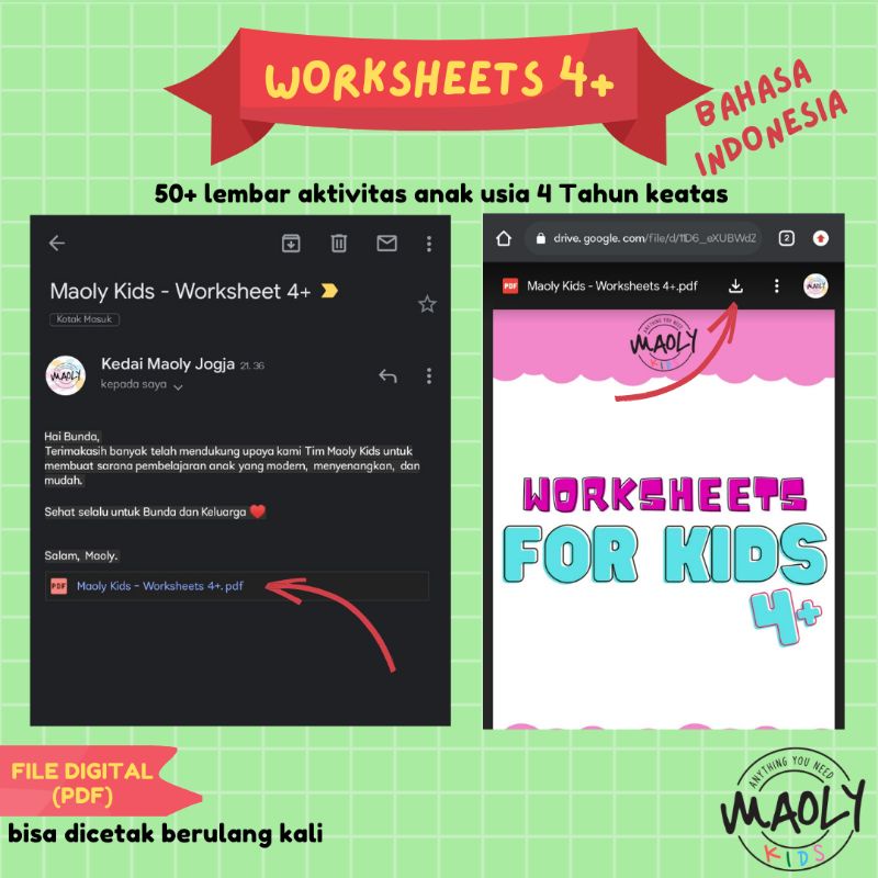 50+ Worksheet Anak Printable 4Tahun/Buku Lembar Kerja Anak Ebook /Materi Belajar Anak PAUD/TK/Pra-TK-2