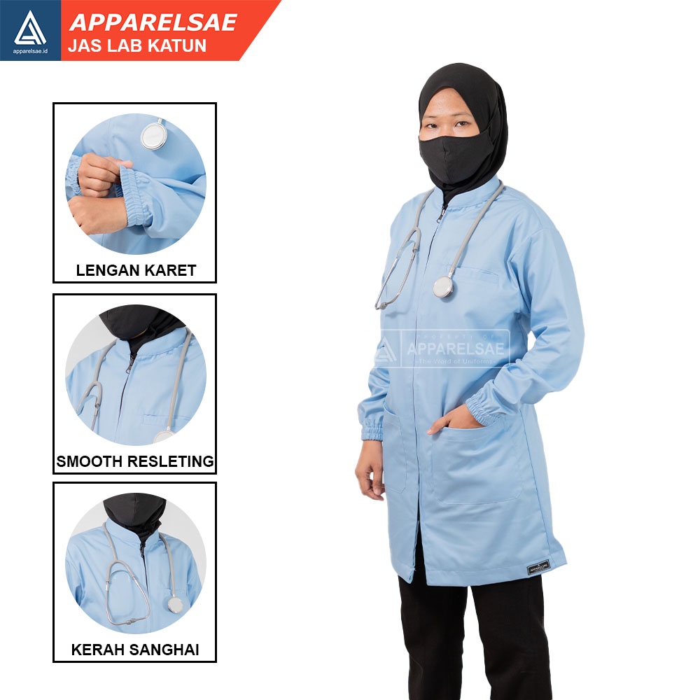 JAS LAB /JAS LABORATORIUM KATUN LEMBUT & TEBAL BAJU DOKTER LENGAN KARET WARNA BIRU SKY