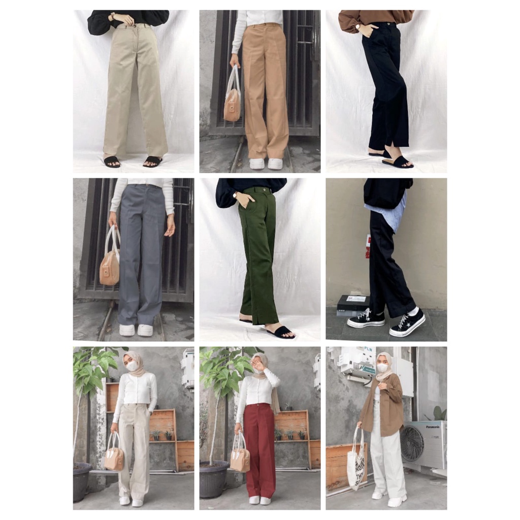 JKFashion - ZEC OOTD Celana Panjang Kulot / Melva American Drill Slit Kulot / Celana Panjang Terbaru