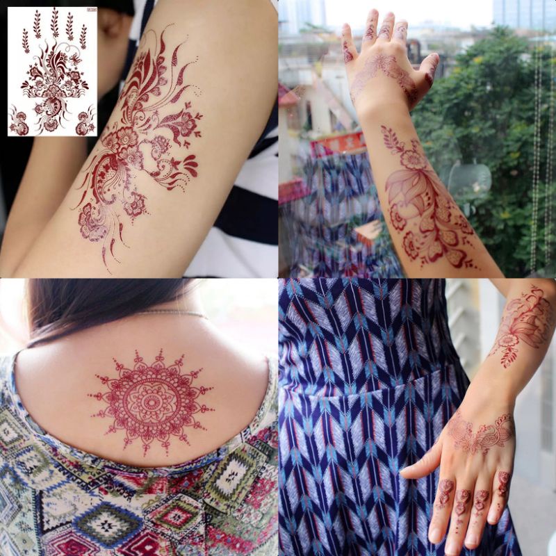 Henna hena Merah Tatto Sementara stiker