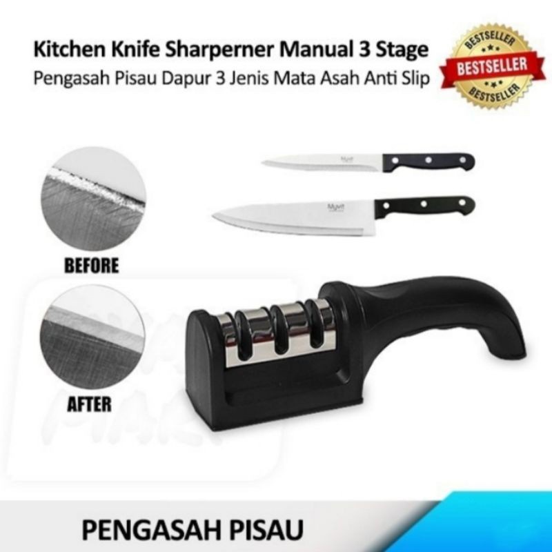 BOP ALAT ASAH / PENGASAH PISAU 3 IN 1 STAINLESS KNIFE SHARPENER KUALITAS PATEN