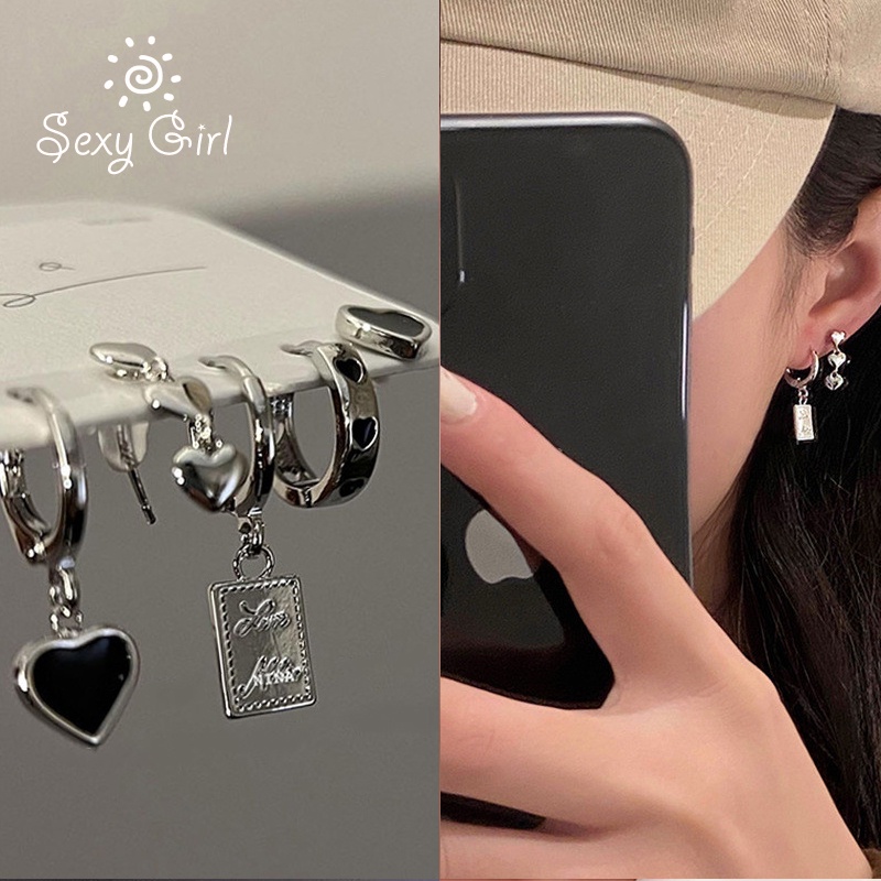 2pcs / Set Anting Tusuk / Kait Gaya Korea Bentuk Hati Untuk Wanita