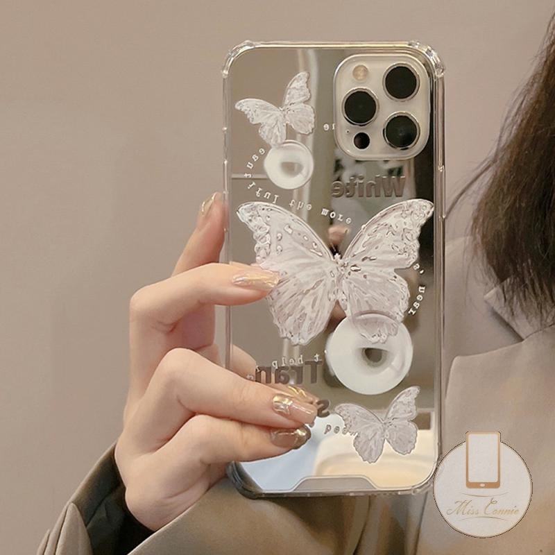 Soft Case Tpu Transparan Cermin Kristal Butterfly Untuk iPhone 11 7Plus 8Plus XR X XS Max 12 13 11 Pro Max 6 6S Plus 7 8 SE 2020