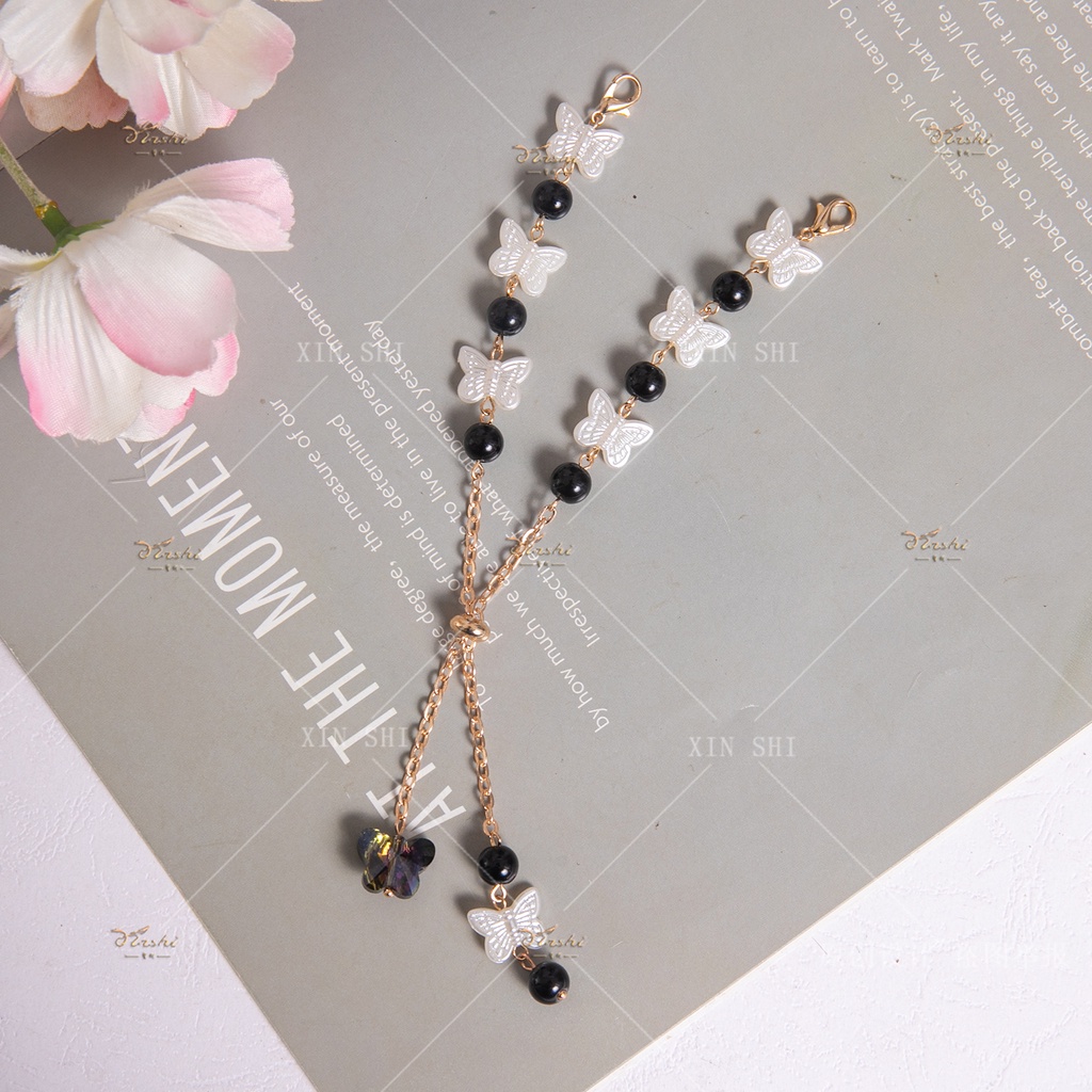 Xinshi146 Tali Lanyard Adjust Motif Kupu-Kupu + Mutiara + Hollow Untuk Aksesoris Masker Wajah