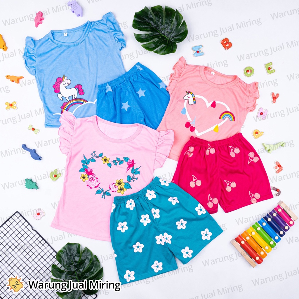 Setelan Anak WONDERFUL 1-4 Tahun Print Ruffle Karakter Kartun Set Atasan Baju Bawahan Celana Kaos Spandex Bayi Baby Newborn Cewek Cewe Perempuan Balita Batita Unicorn Warna Stelan Karakter Umur Usia Tahun Import Impor Bulan 1 2 3 5 6 7 8 9 10 11 12 18 24