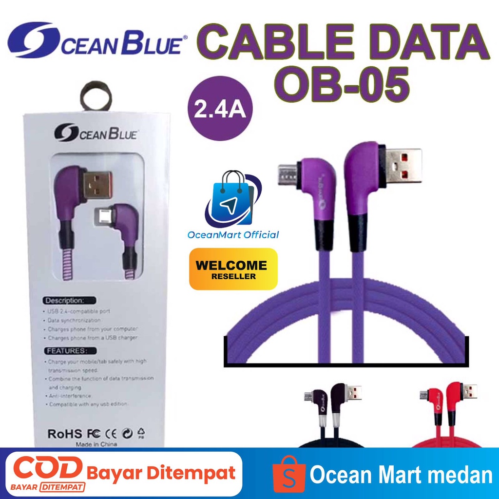 Kabel Data Charger Ocean Blue OB-01 Cable USB Micro 2.4A Fast Charging Aksesoris Handphone HP OCEANMART OCEAN MART Murah Grosir