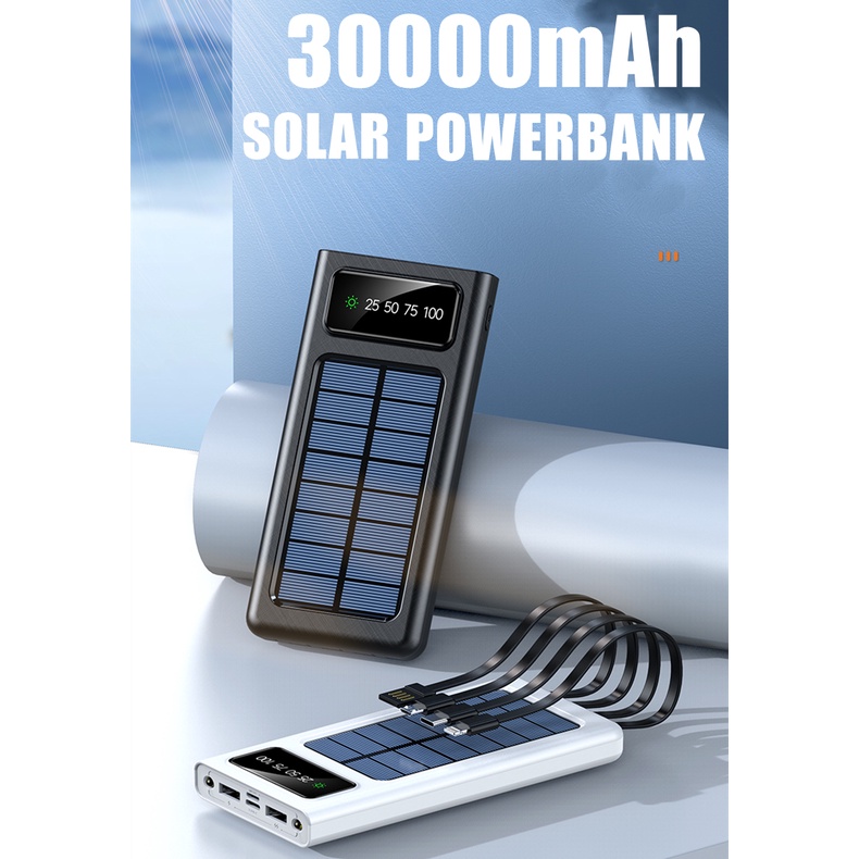 Jual 20000mAh Kapasitas Besar Solar Powerbank 4 Cables Fast Charging ...