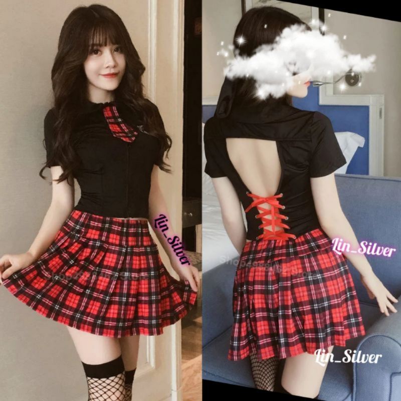 Lingerie Seksi Kostum Murid Siswa Pelajar Jepang Rok Kotak Kotak Sekolah Sexy Costume Student School Sailor costume