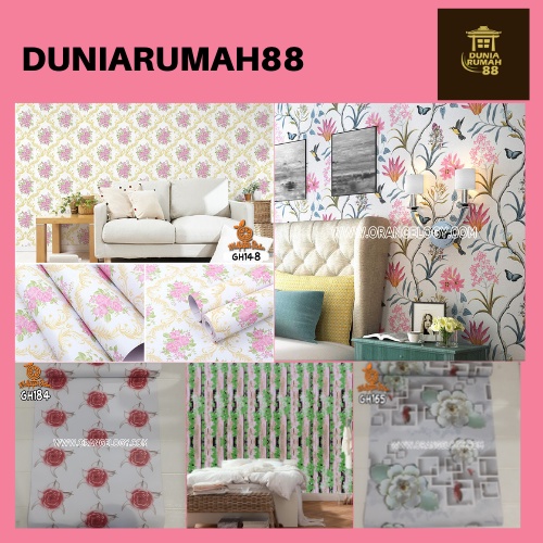 Wallpaper Dinding GH Ukuran 45cm x 9m Motif Bunga Best Seller