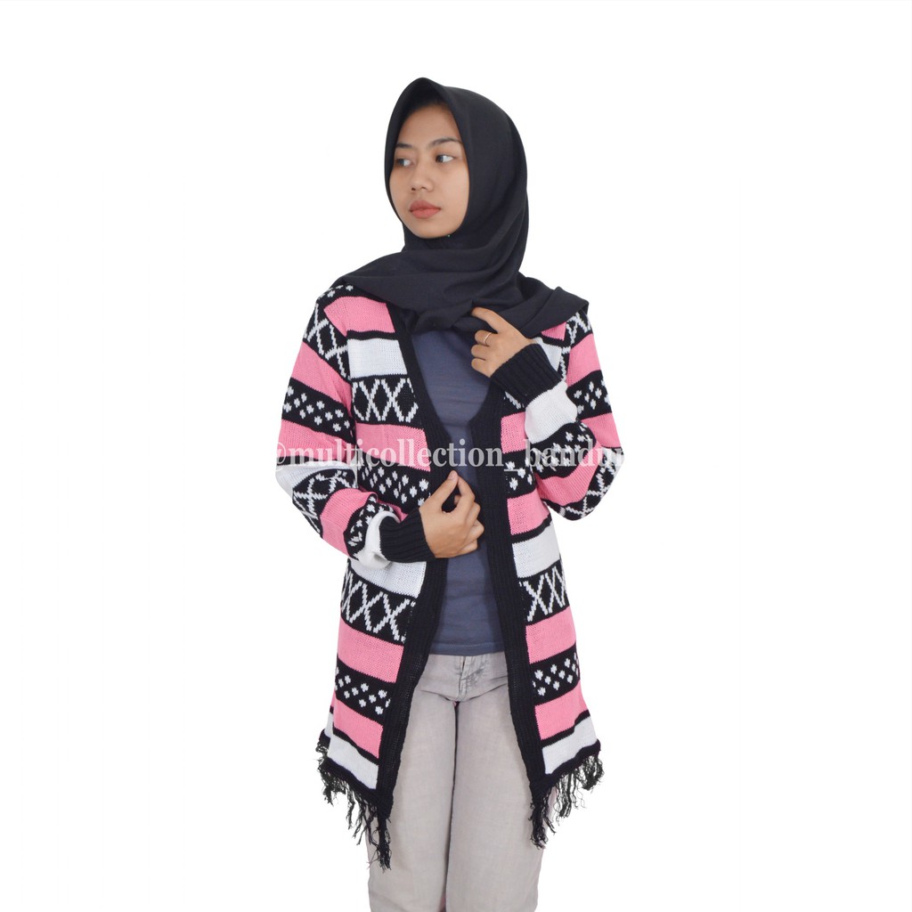Cardigan Wanita Rajut Halus Long HINATA CARDY TRIBAL / Cardigan Rajut Wanita / Cardigab Rjut Motif-1