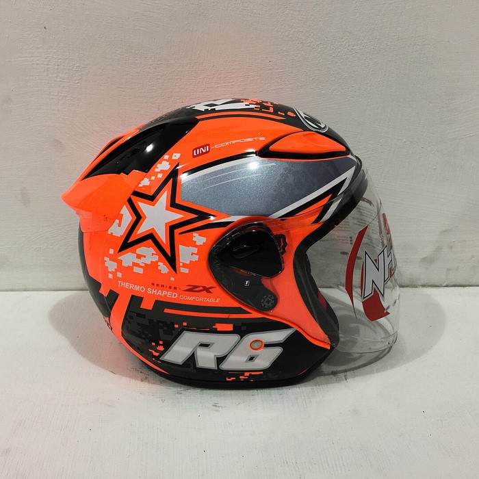 Unique Helm NHK R6 Motif Pixel Orange Fluorecent Jingga Flo