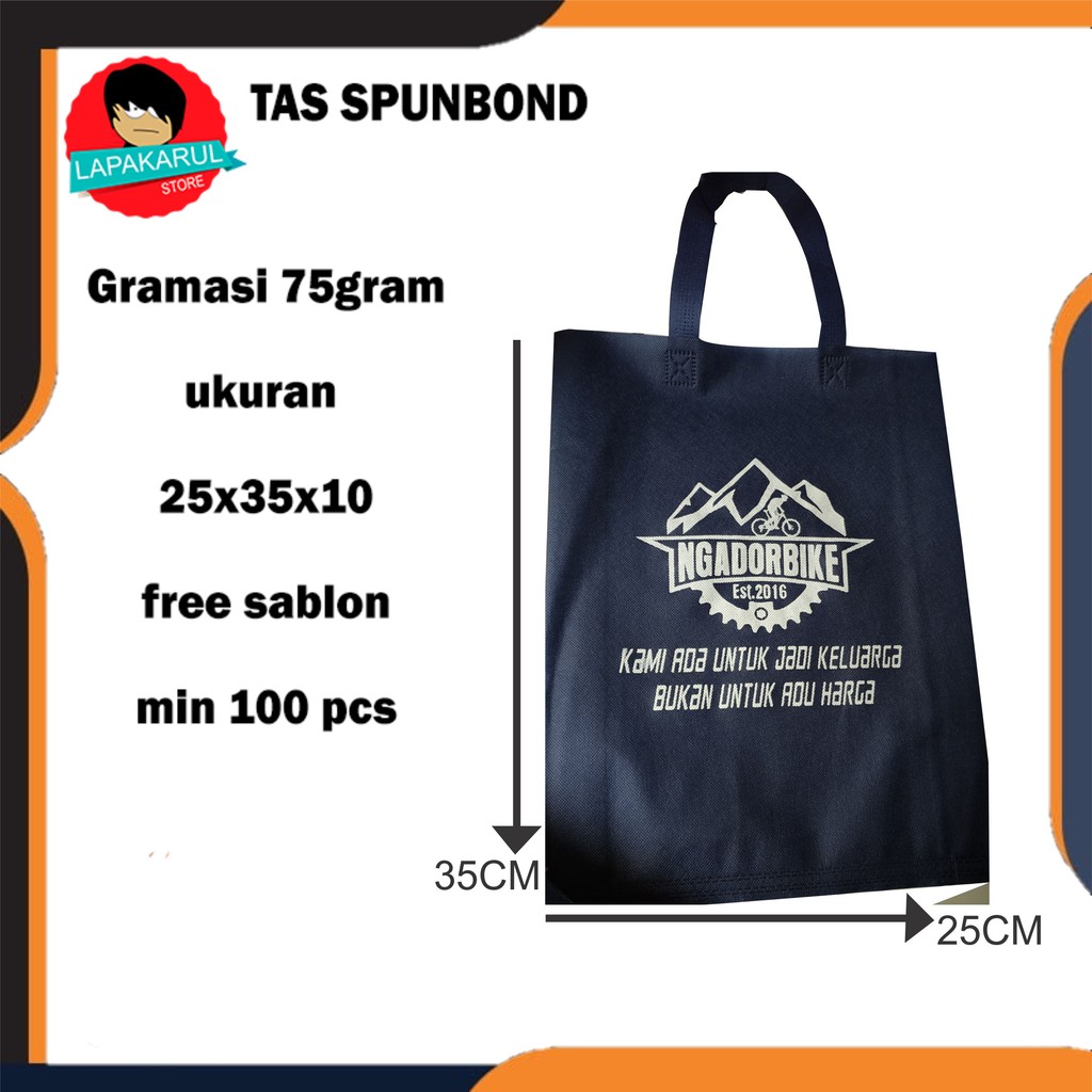 

TAS KAIN SPUNBOND SABLON 25X35X8 HANDLE lipat samping GOODIE BAG 75 GRAM