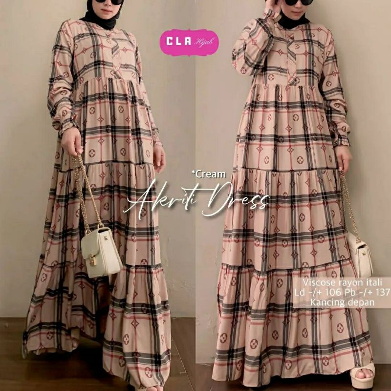 Akriti Dress, GAMIS MUSLIM CANTIK FIT XL LD 106 BAHAN VISCOSE RAYON ITALI KANCING AKTIF TERMURAH OOTD