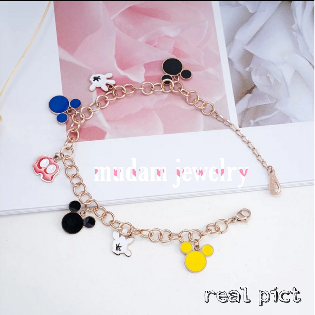 Gelang Rantai Titanium Model Cartoon Minnie dan Mickey Polos