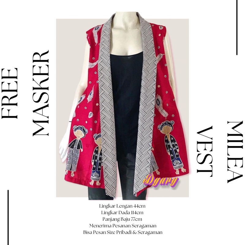 Vest Outer Rompi Blazer Cardigan Batik Tanpa Lengan Jumbo Kekinian Motif Karikatur Lucu Bahan Katun 