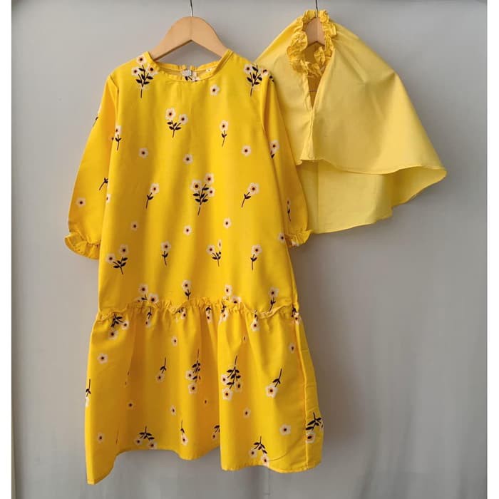 Best Seller.. (7-9Th) Zia Dress /Dress Anak / Gamis Anak /Musli UW305  Katun Rufel Bawah Flaminggo P