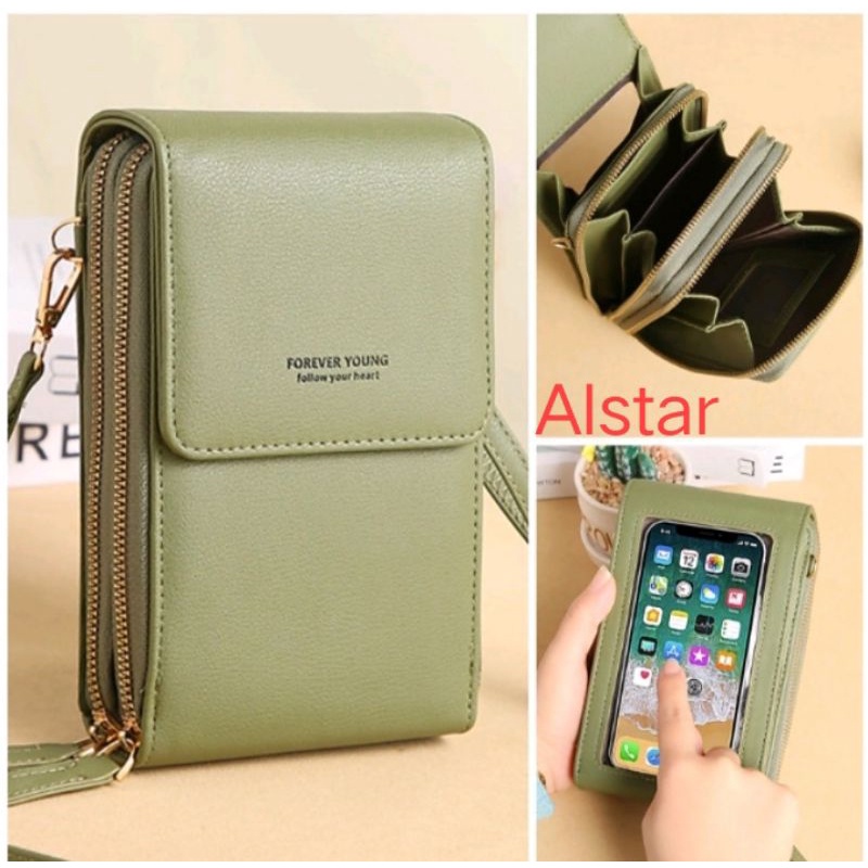 Alstar_tas slingbag hp*tas slempang hp wanita forever young*tas slempang hp pocket bahan miniso teba