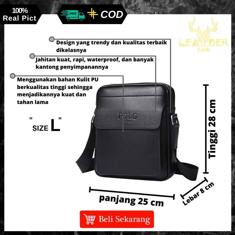 Tas Selempang Kulit Pria Original POLO Warna Hitam Dan Coklat Model Terbaru Atau Tas POLO Impor B03