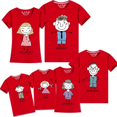 Kaos T Shirt Warna Merah Gambar Ayah Ibu Bayi untuk Pria Kaos T Shirt Warna Merah Gambar Ayah Ibu Bayi untuk Pria