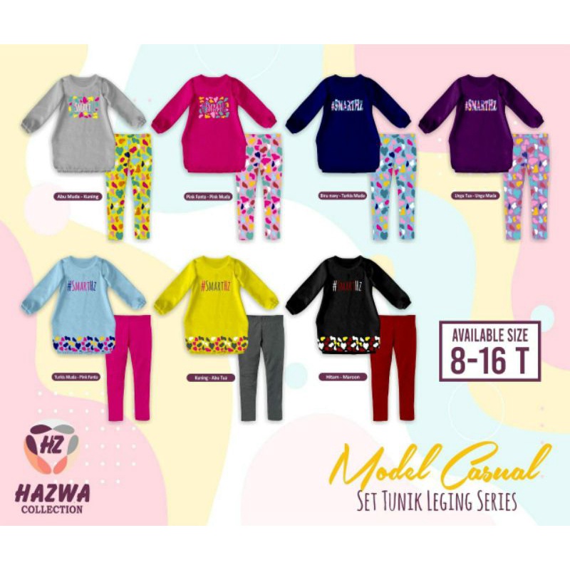 00087 Hazwa Setelan Anak Perempuan Tunik legging casual Ukuran 8-16 Umur 7 sd 16 Tahun