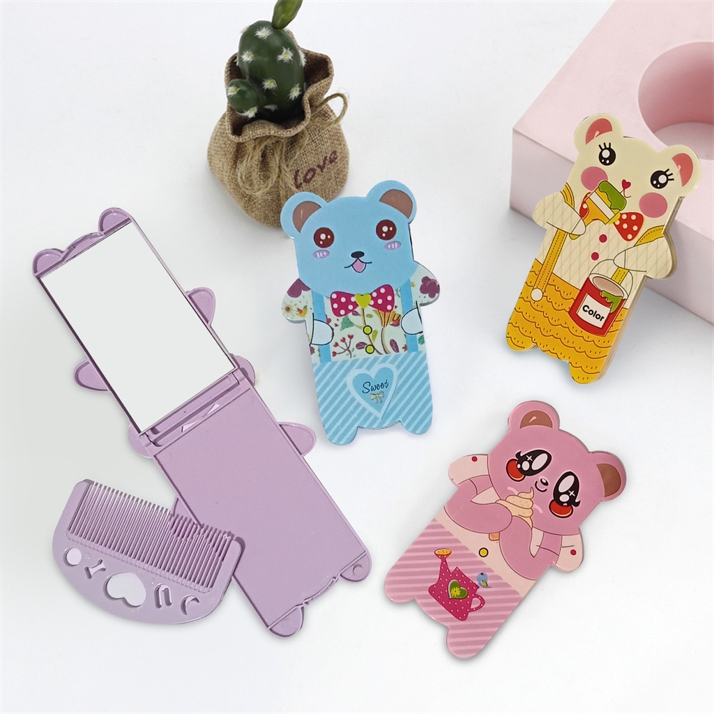 Cermin mini motif bear cermin lipat cermin sisir lucu terbaru