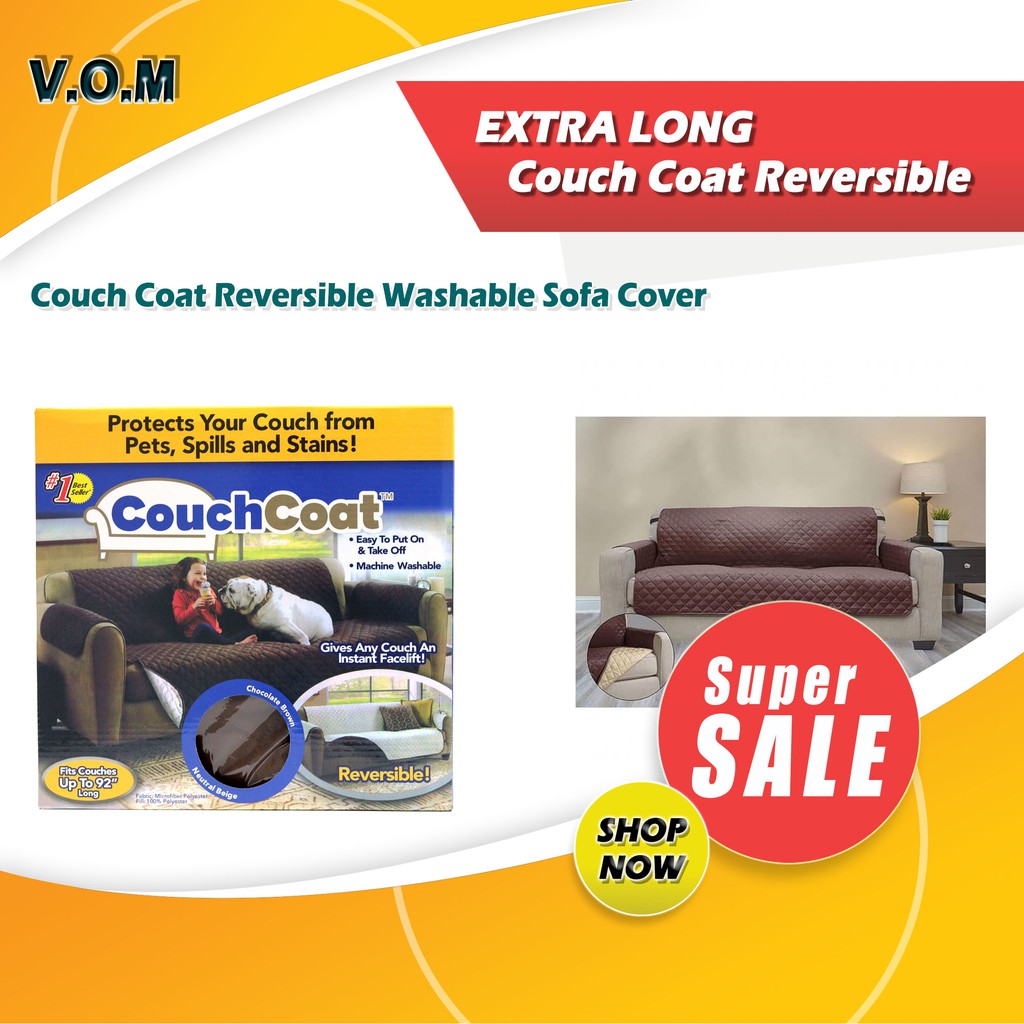 EXTRA LONG Couch Coat Reversible Washable Cover Sofa 0502