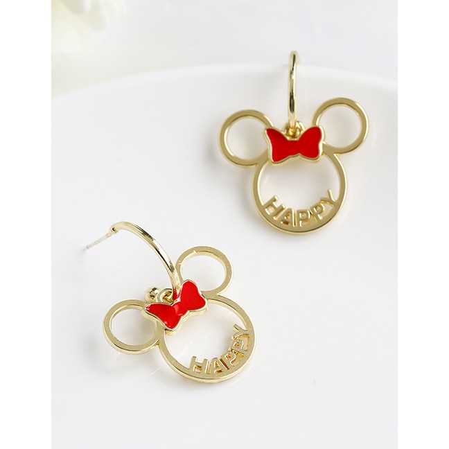 LRC Anting Tusuk Fashion Golden Copper Mickey Mouse Letter Studs K26161