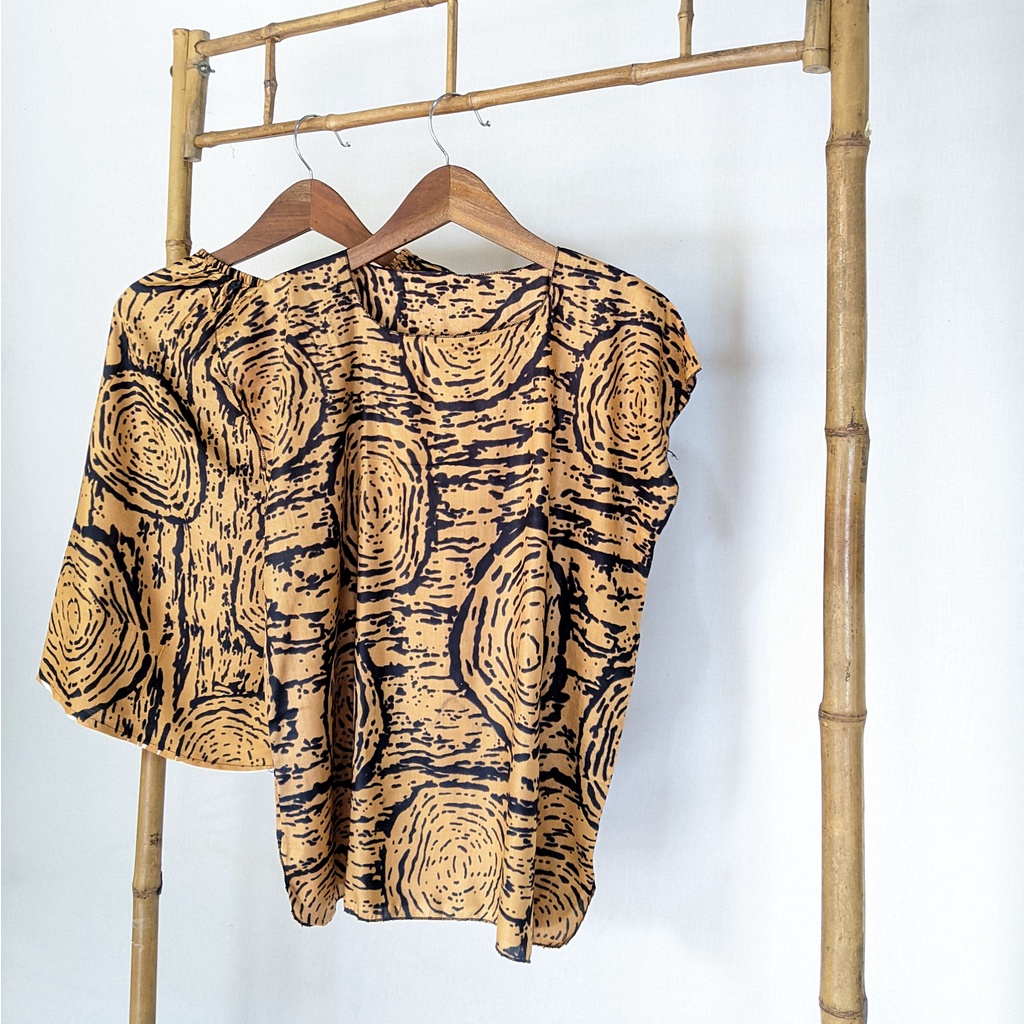 Baju Tidur Tanpa Lengan Piyama Krill Setelan Midi Homewear Homey Dress Baby Doll Dewasa Nyaman Di Rumah Santai WFH Rayon One Set Pajamas-wood yellow