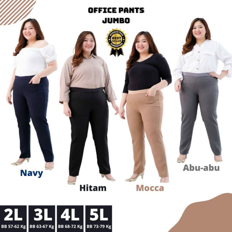 Celana Kerja Wanita Kantor Pinggang Karet High waist Jumbo Big Size Oversize  Premium