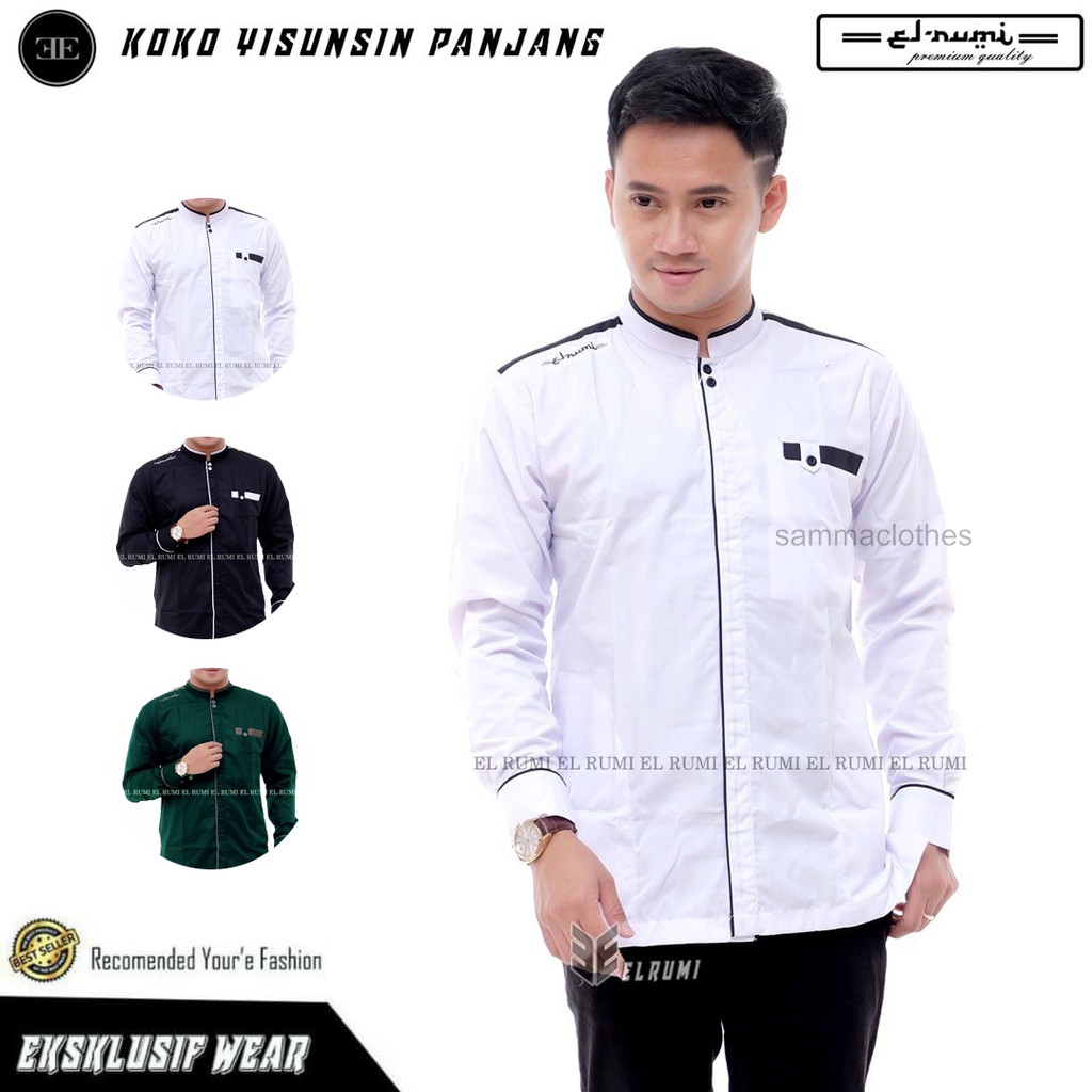 Baju koko pria dewasa yisunsin baju koko warna putih polos koko lengan panjang koko elrumi
