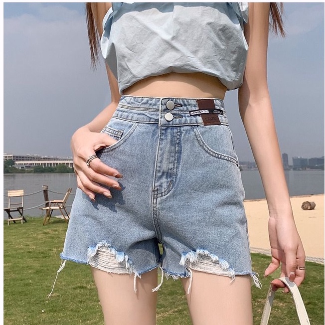 2023 terbaru Celana pendek wanita korean style celana hot pants wanita jumbo kulot jeans high waist hitam/biru/putih button2 kekinian denim