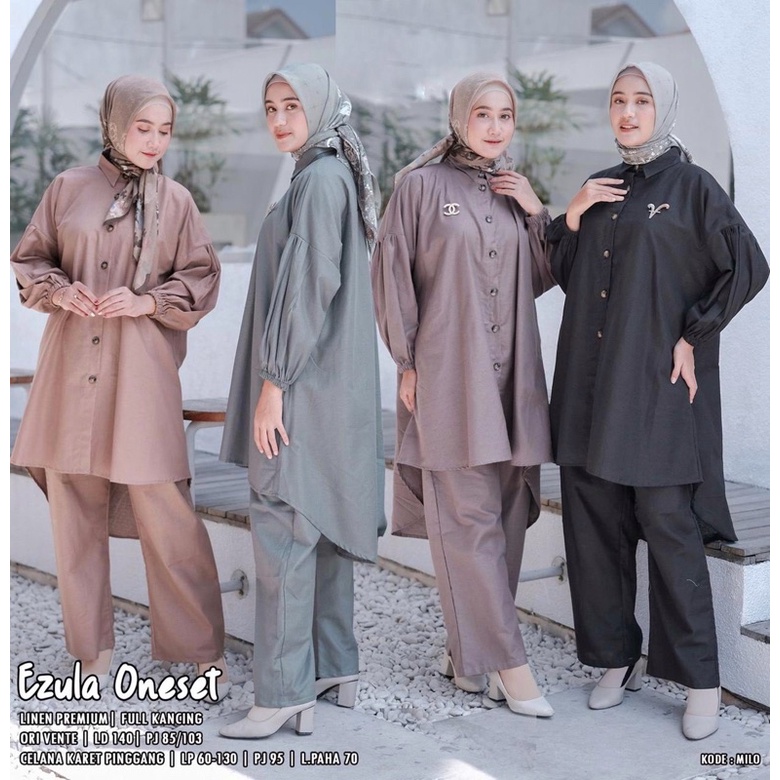 Basic Long Shirt // Oneset Long Shirt // Kemeja Panjang Casual // Stelan Tunik Celana Linen Rami // 