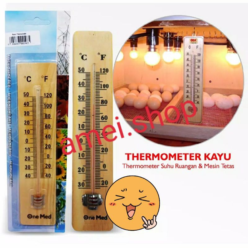 TERMOMETER KAYU ALAT PENGUKUR SUHU RUANGAN MESIN TETAS TELUR BURUNG AYAM, dll