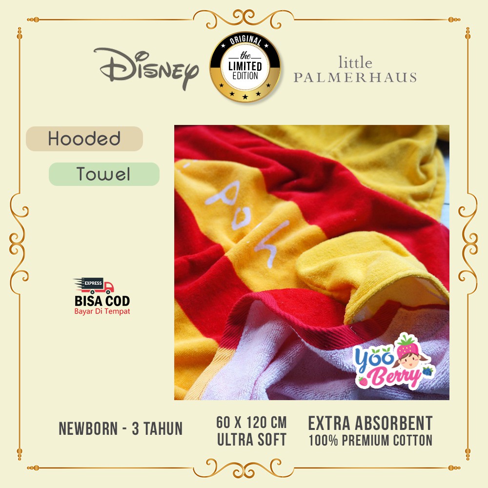 Disney Little Palmerhaus Hooded Baby Towel Handuk Bayi Karakter Katun Mickey Minnie Winnie the Pooh Berry Mart